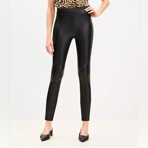 LOFT Women's Faux Leather Pants Sz LP Black‎ Stretch Vegan Pull On New With Tags